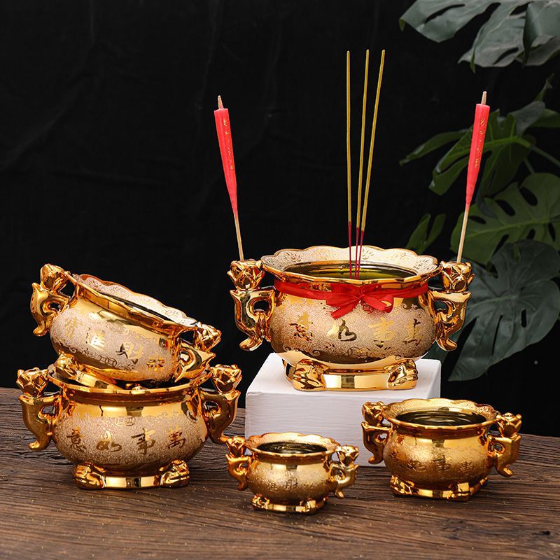 Incense Holder - Pembakar Dupa Keramik Emas Dengan Tempat