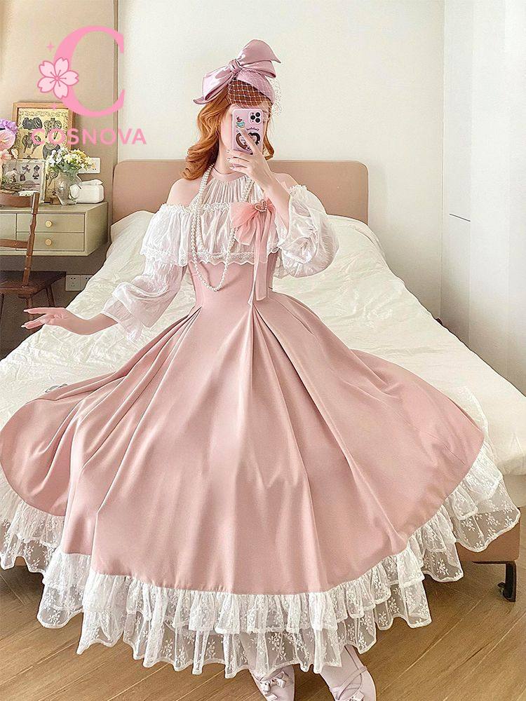 Gaun Maxi Renda Pink Bergaya L - Japanese Tea ulasan dan harga