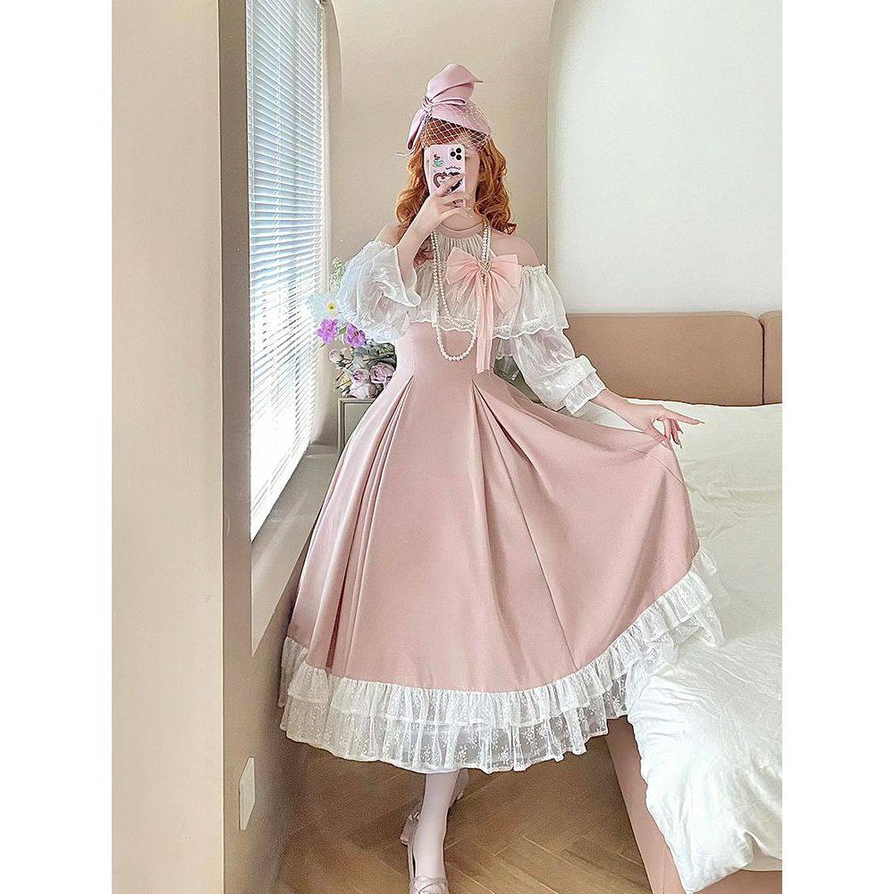 Gaun Maxi Renda Pink Bergaya L - Japanese Tea ulasan dan harga